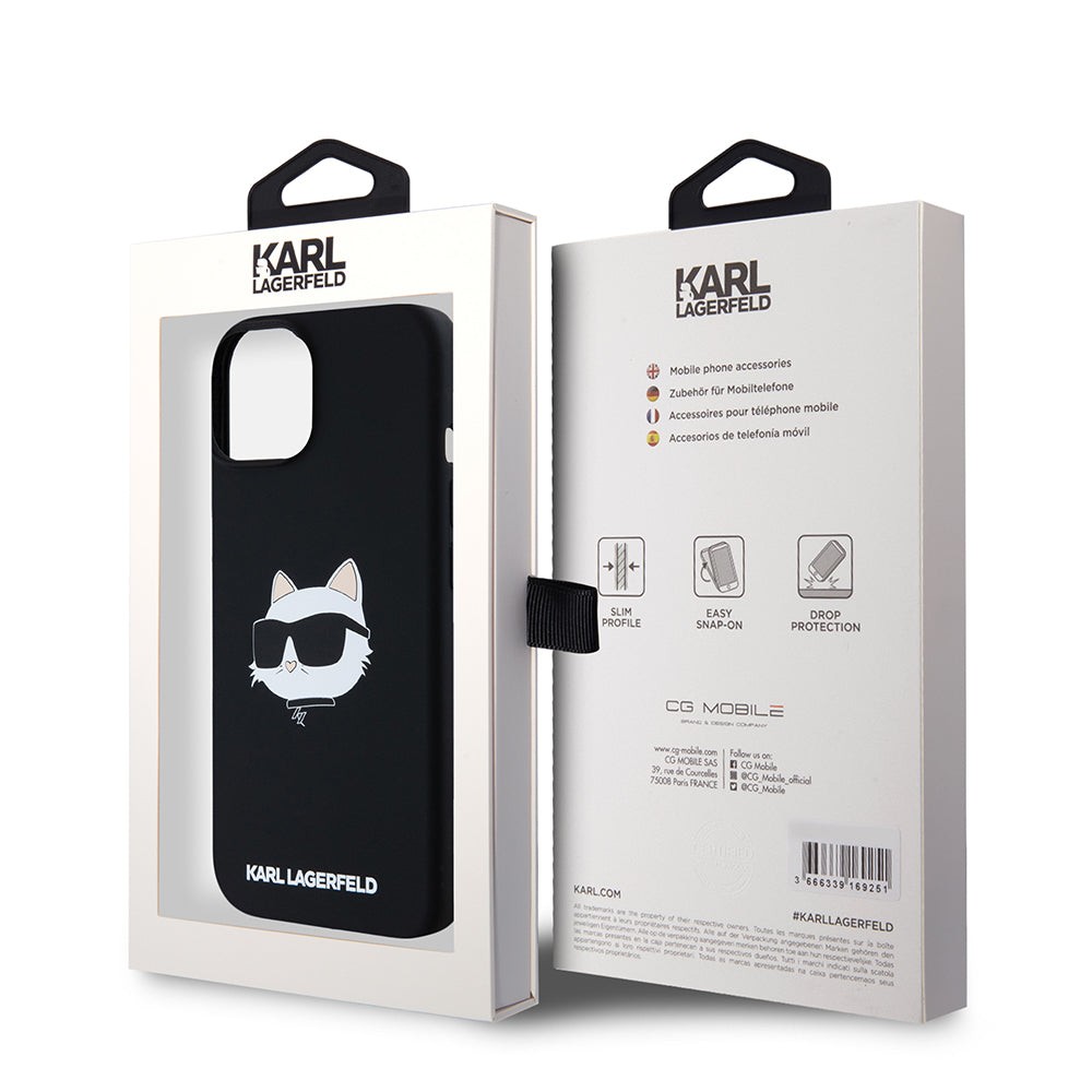 MagSafe Case for Apple iPhone 15, Karl Lagerfeld, Silicone Choupette's Head, Black
