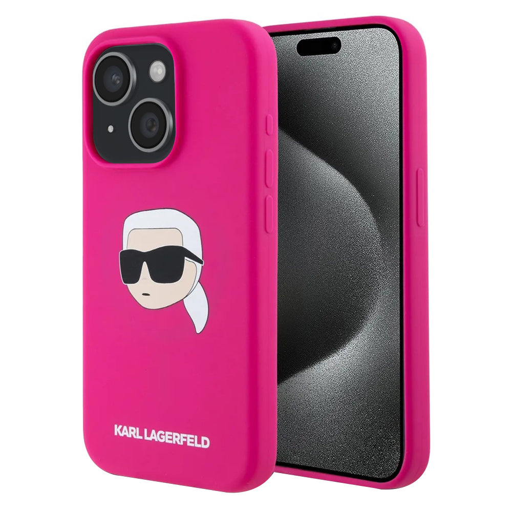 Θήκη MagSafe για Apple iPhone 15, Karl Lagerfeld, Σιλικόνη Karl's Head, Φούξια