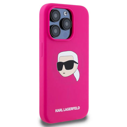 Θήκη MagSafe για Apple iPhone 15, Karl Lagerfeld, Σιλικόνη Karl's Head, Φούξια