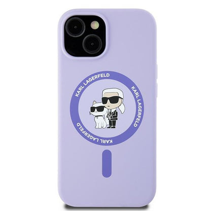 Θήκη MagSafe για Apple iPhone 15, Karl Lagerfeld, Silicone Ring Karl & Choupette, Μοβ