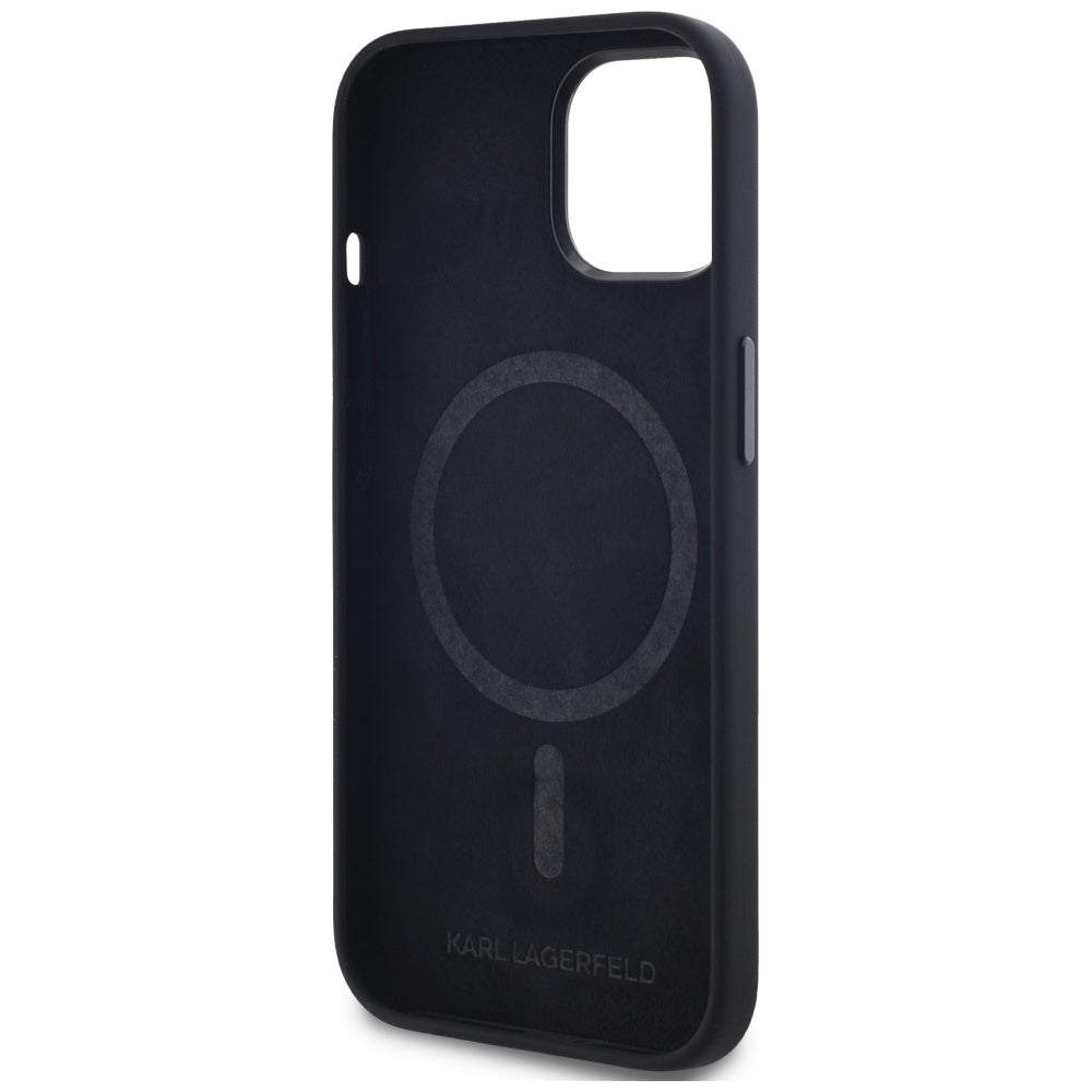 Θήκη MagSafe για Apple iPhone 15, Karl Lagerfeld, Silicone Shadow Metal Initial, Μαύρη