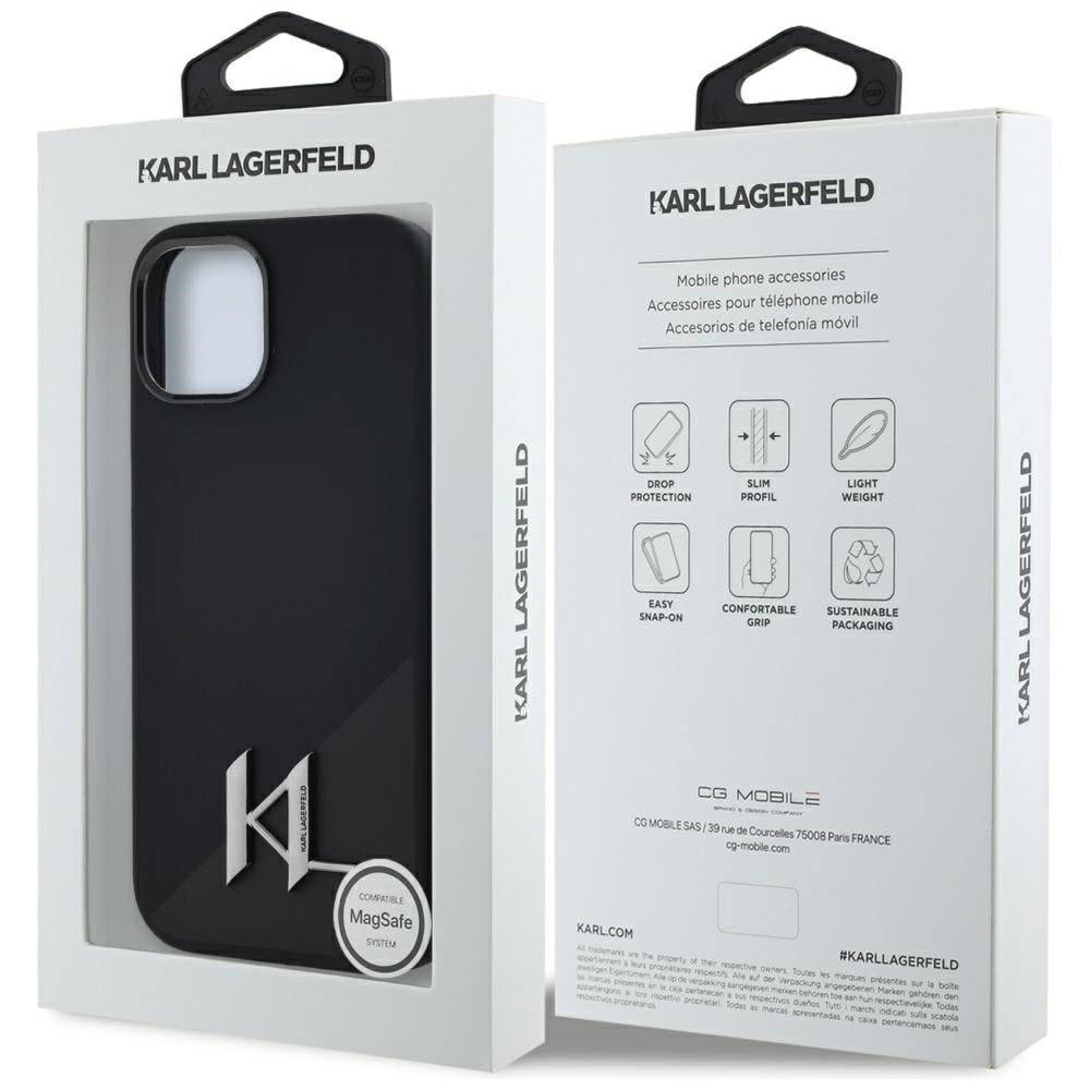 Θήκη MagSafe για Apple iPhone 15, Karl Lagerfeld, Silicone Shadow Metal Initial, Μαύρη
