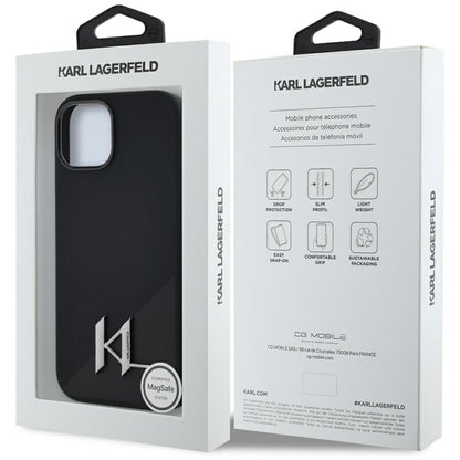Θήκη MagSafe για Apple iPhone 15, Karl Lagerfeld, Silicone Shadow Metal Initial, Μαύρη