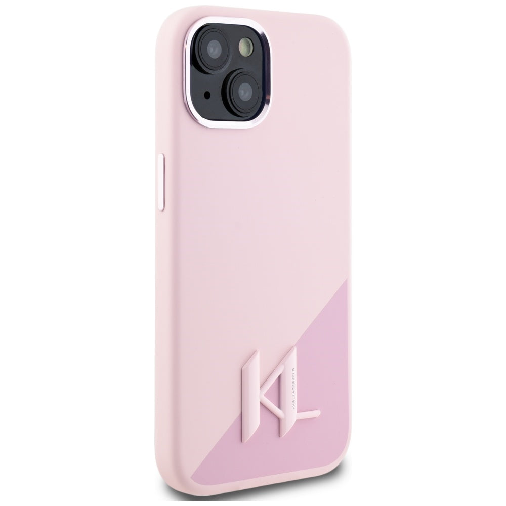 Θήκη MagSafe για Apple iPhone 15, Karl Lagerfeld, Silicone Shadow Metal Initial, Ροζ