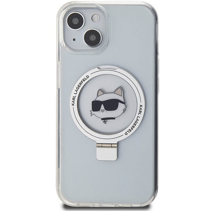 MagSafe Case for Apple iPhone 15 Plus / 14 Plus, Karl Lagerfeld, Ring Stand Choupette's Head, White