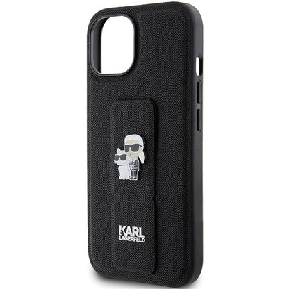 MagSafe Case for Apple iPhone 15 Plus / 14 Plus, Karl Lagerfeld, Saffiano Gripstand Karl & Choupette, Black