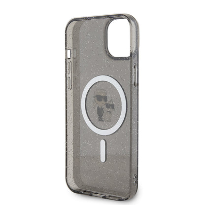 MagSafe Case for Apple iPhone 15 Plus, Karl Lagerfeld, Glitter, Black