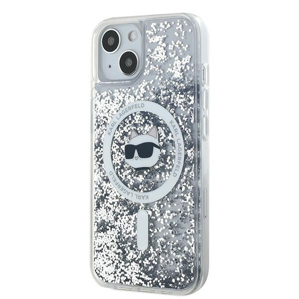 MagSafe Case for Apple iPhone 15 Plus, Karl Lagerfeld, Liquid Glitter Choupette's Head, Transparent