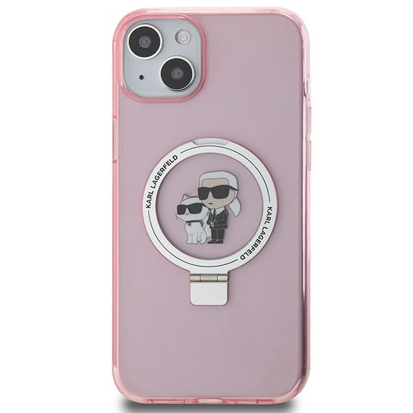 MagSafe Case for Apple iPhone 15 Plus, Karl Lagerfeld, Ring Stand Karl & Choupette, Pink
