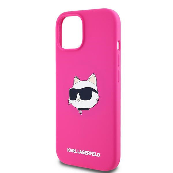 MagSafe Case for Apple iPhone 15 Plus, Karl Lagerfeld, Silicone Choupette's Head, Fuchsia