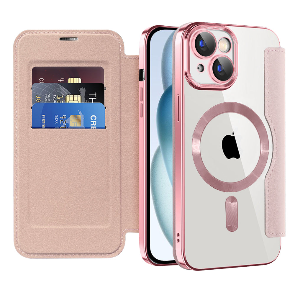 Θήκη MagSafe για Apple iPhone 15 Plus, Techsuit, SmartMag Book, Ροζ