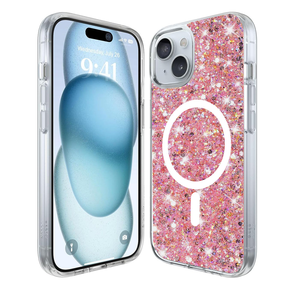 Θήκη MagSafe για Apple iPhone 15 Plus, Techsuit, Sparkly Glitter, Magenta