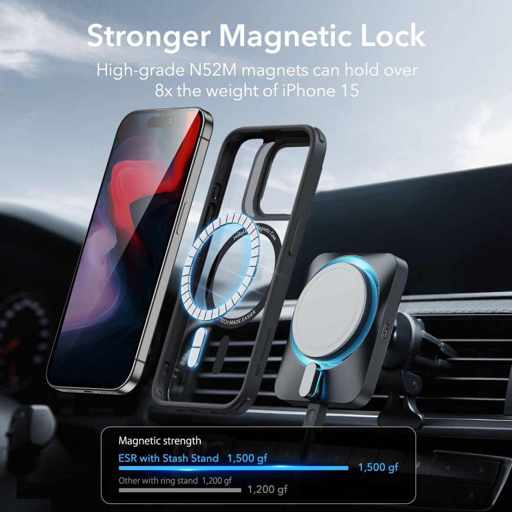 Θήκη MagSafe για Apple iPhone 15 Pro, ESR, Classic Hybrid Kickstand, Διάφανη Μαύρη