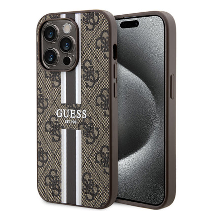Θήκη MagSafe για Apple iPhone 15 Pro, Guess, 4G Printed Stripes, Καφέ