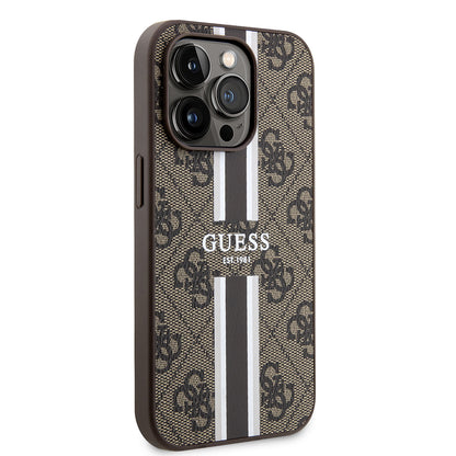 Θήκη MagSafe για Apple iPhone 15 Pro, Guess, 4G Printed Stripes, Καφέ