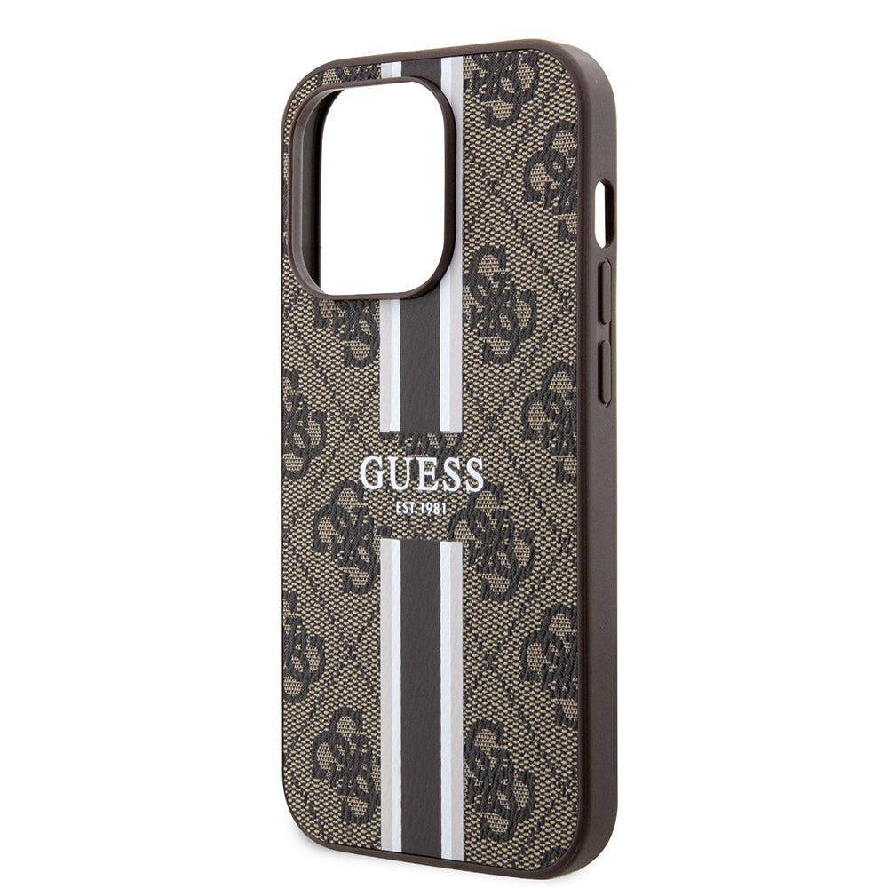 Θήκη MagSafe για Apple iPhone 15 Pro, Guess, 4G Printed Stripes, Καφέ