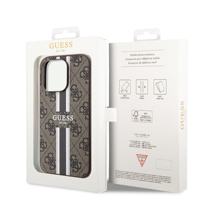 Θήκη MagSafe για Apple iPhone 15 Pro, Guess, 4G Printed Stripes, Καφέ