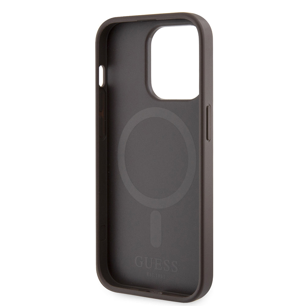 Θήκη MagSafe για Apple iPhone 15 Pro, Guess, 4G Printed Stripes, Καφέ