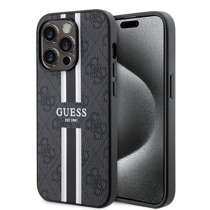 Θήκη MagSafe για Apple iPhone 15 Pro, Guess, 4G Printed Stripes, Μαύρη