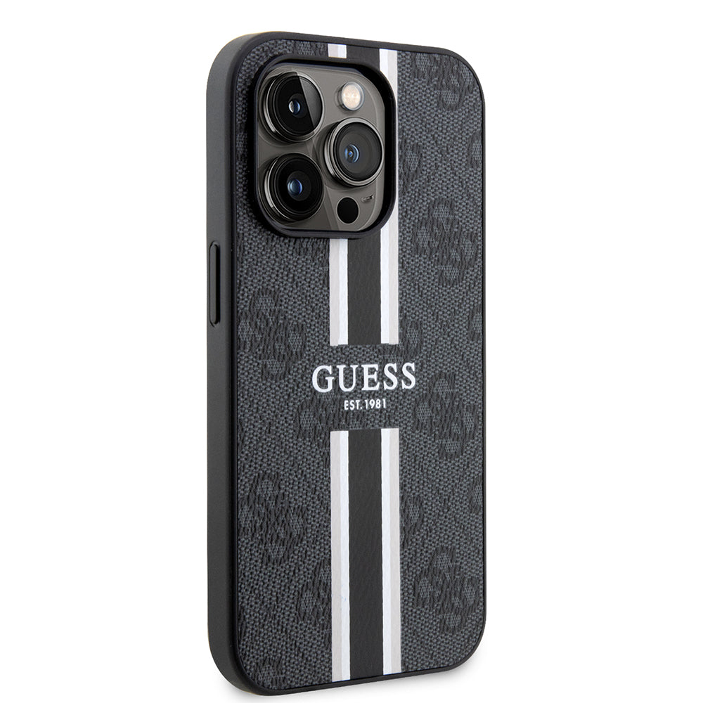Θήκη MagSafe για Apple iPhone 15 Pro, Guess, 4G Printed Stripes, Μαύρη