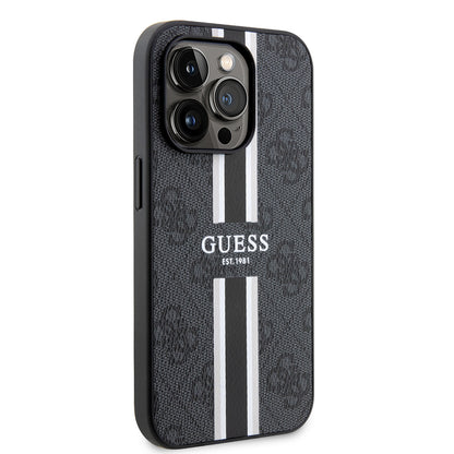 Θήκη MagSafe για Apple iPhone 15 Pro, Guess, 4G Printed Stripes, Μαύρη