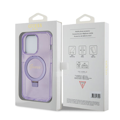 MagSafe Case for Apple iPhone 15 Pro, Guess, IML Ring Stand Glitter, Purple