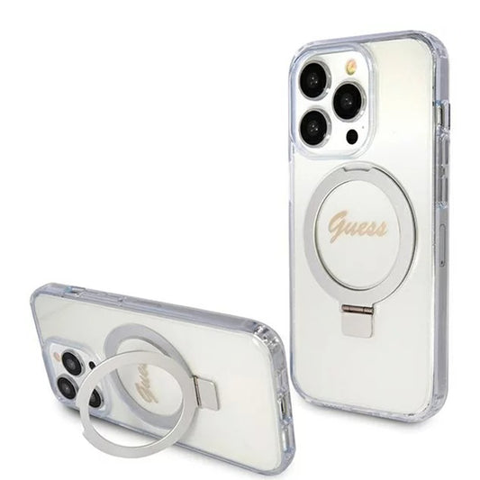 Θήκη MagSafe για Apple iPhone 15 Pro, Guess, IML Ring Stand Glitter, Διαφανής