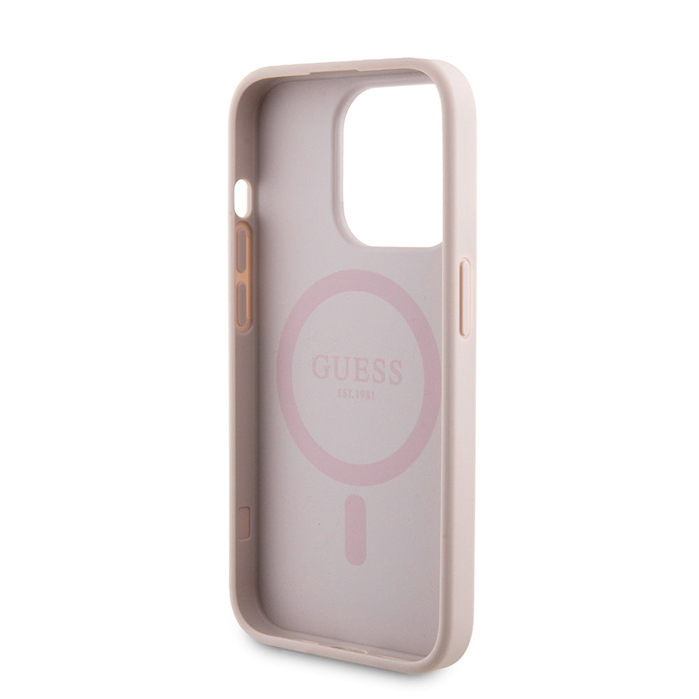 MagSafe Case for Apple iPhone 15 Pro, Guess, Powerbank 4G Metal Logo, Pink