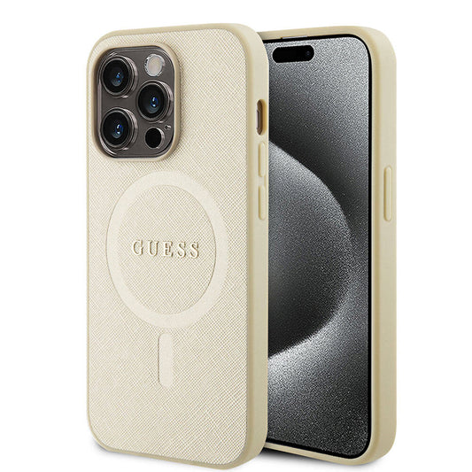 Θήκη MagSafe για Apple iPhone 15 Pro, Guess, Saffiano, Μπεζ