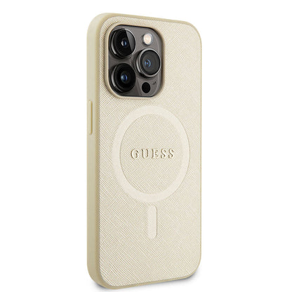 MagSafe Case for Apple iPhone 15 Pro, Guess, Saffiano, Beige