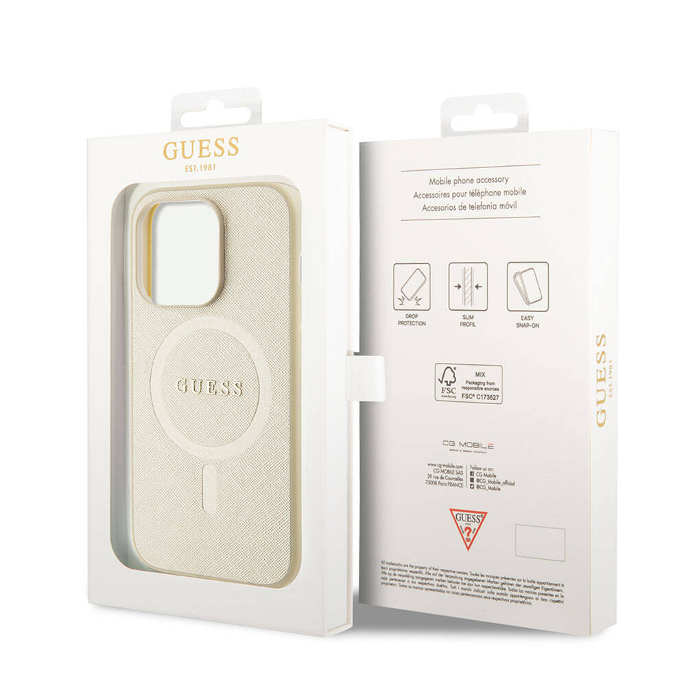 MagSafe Case for Apple iPhone 15 Pro, Guess, Saffiano, Beige
