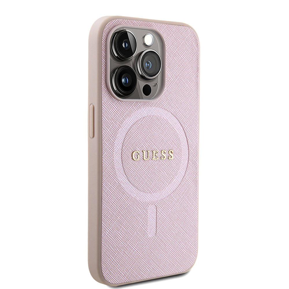 MagSafe Case for Apple iPhone 15 Pro, Guess, Saffiano, Pink