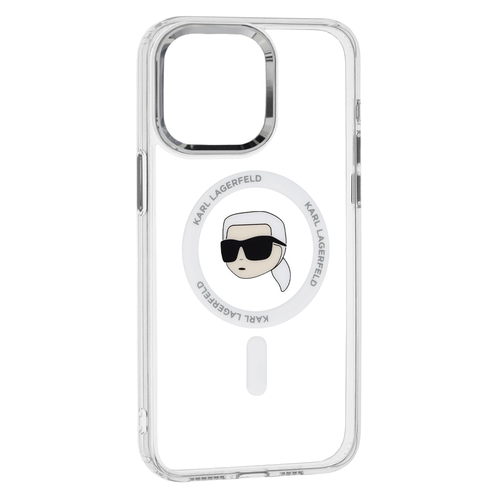 MagSafe Case for Apple iPhone 15 Pro, Karl Lagerfeld, IML Metal Karl's Head, White