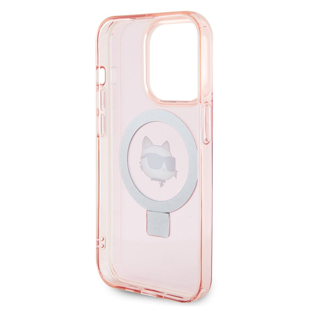 MagSafe Case for Apple iPhone 15 Pro, Karl Lagerfeld, Ring Stand Choupette's Head, Pink