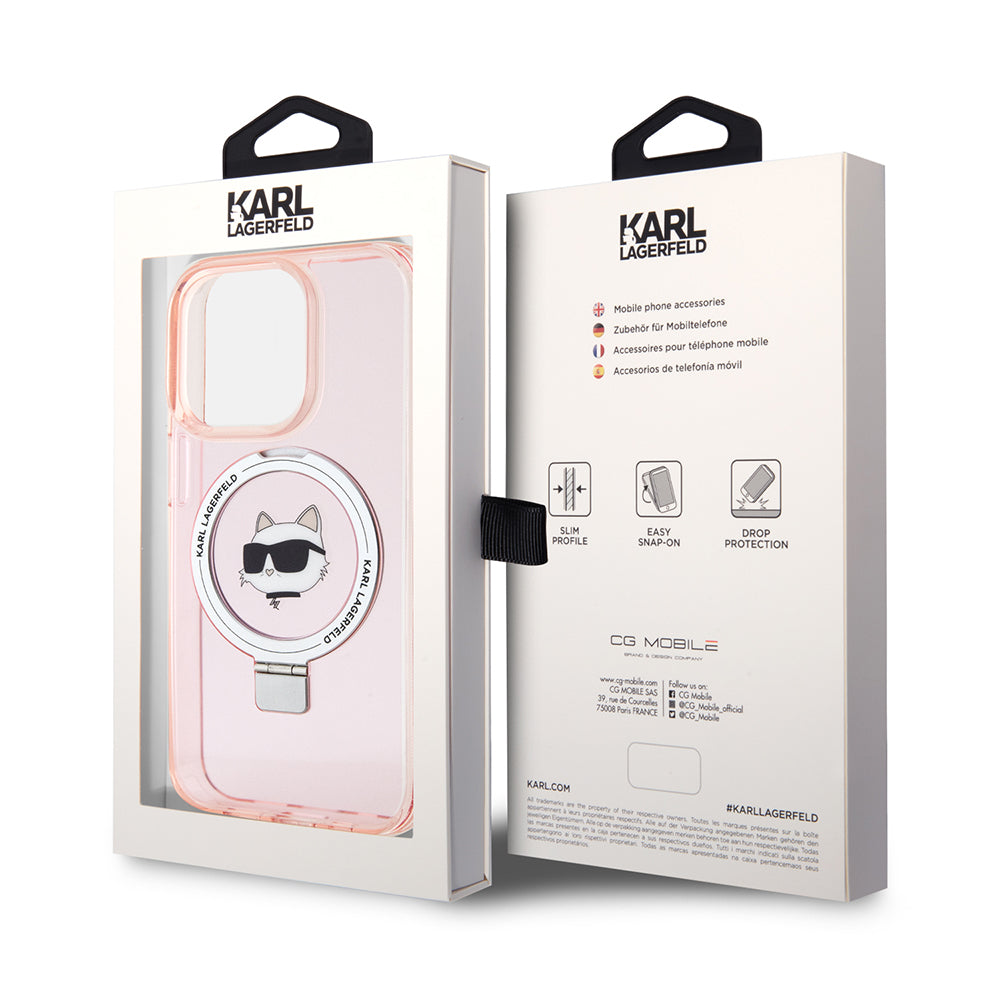 MagSafe Case for Apple iPhone 15 Pro, Karl Lagerfeld, Ring Stand Choupette's Head, Pink