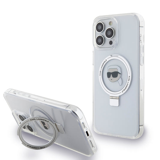 Θήκη MagSafe για Apple iPhone 15 Pro, Karl Lagerfeld, Ring Stand Karl's Head, Λευκή