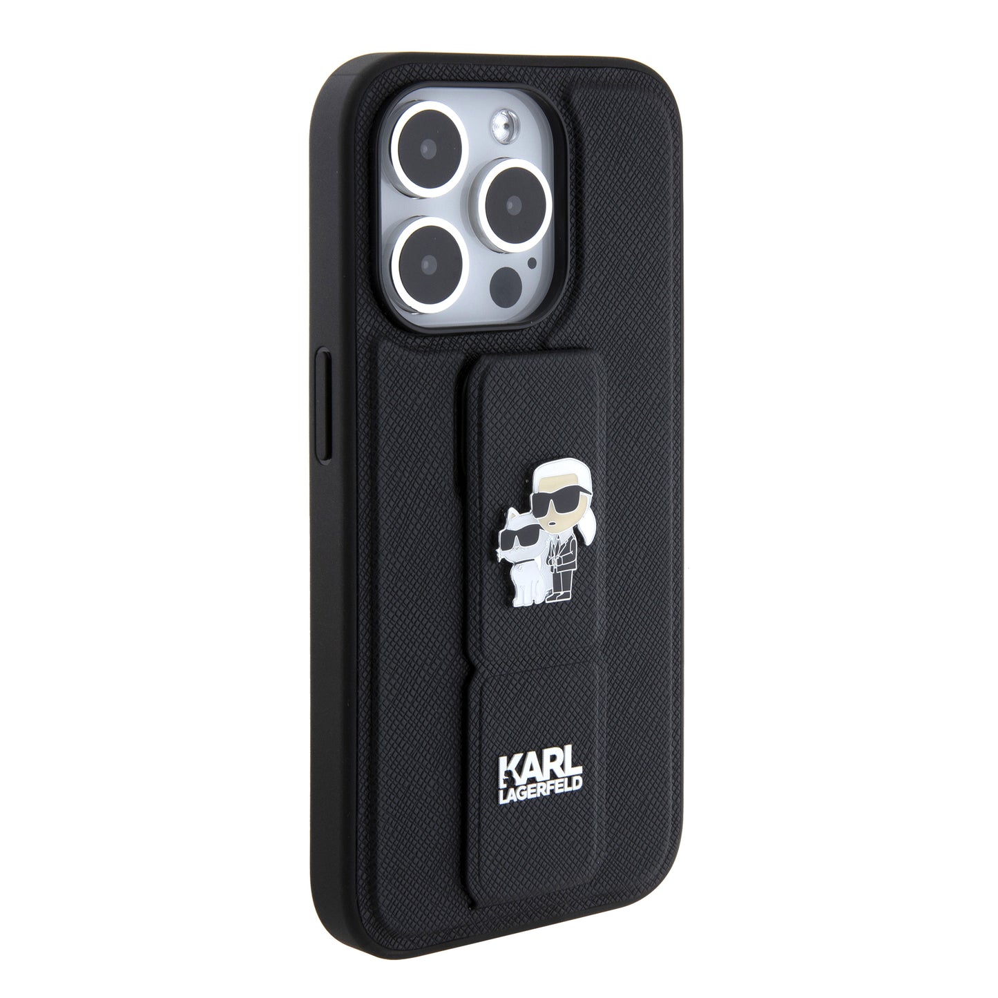 Θήκη MagSafe για Apple iPhone 15 Pro, Karl Lagerfeld, Saffiano Gripstand Karl & Choupette, Μαύρη