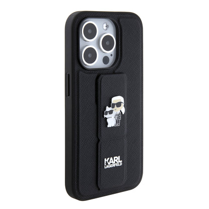 Θήκη MagSafe για Apple iPhone 15 Pro, Karl Lagerfeld, Saffiano Gripstand Karl & Choupette, Μαύρη