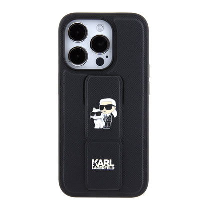 Θήκη MagSafe για Apple iPhone 15 Pro, Karl Lagerfeld, Saffiano Gripstand Karl & Choupette, Μαύρη