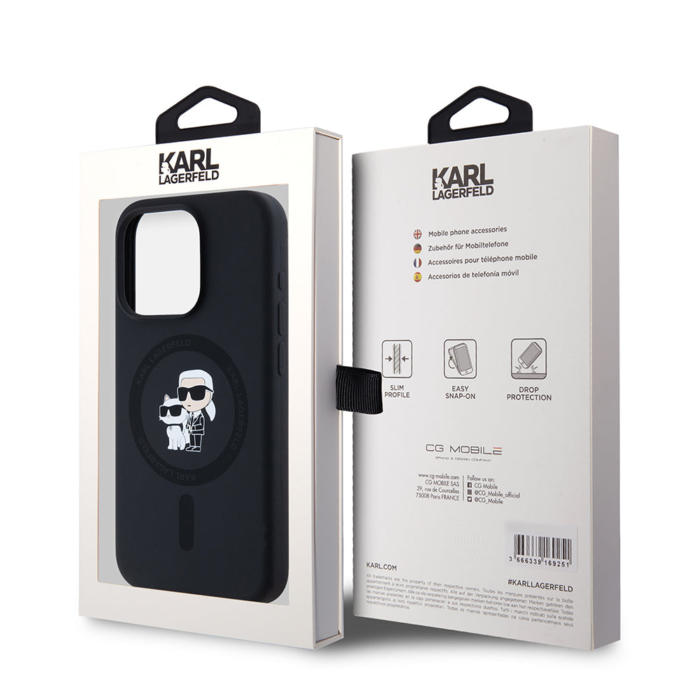 Θήκη MagSafe για Apple iPhone 15 Pro, Karl Lagerfeld, Σιλικόνη Karl & Choupette, Μαύρη