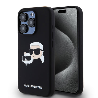 Θήκη MagSafe για Apple iPhone 15 Pro, Karl Lagerfeld, Σιλικόνη Karl & Choupette's Heads, Μαύρη
