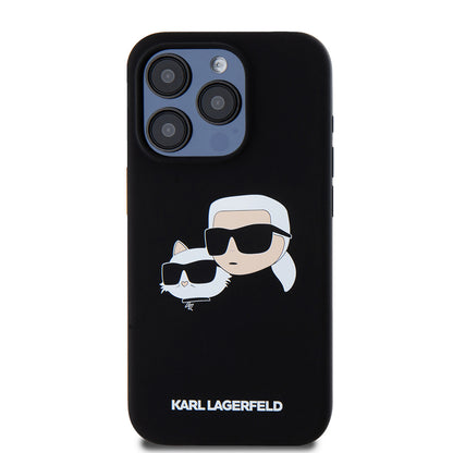 Θήκη MagSafe για Apple iPhone 15 Pro, Karl Lagerfeld, Σιλικόνη Karl & Choupette's Heads, Μαύρη