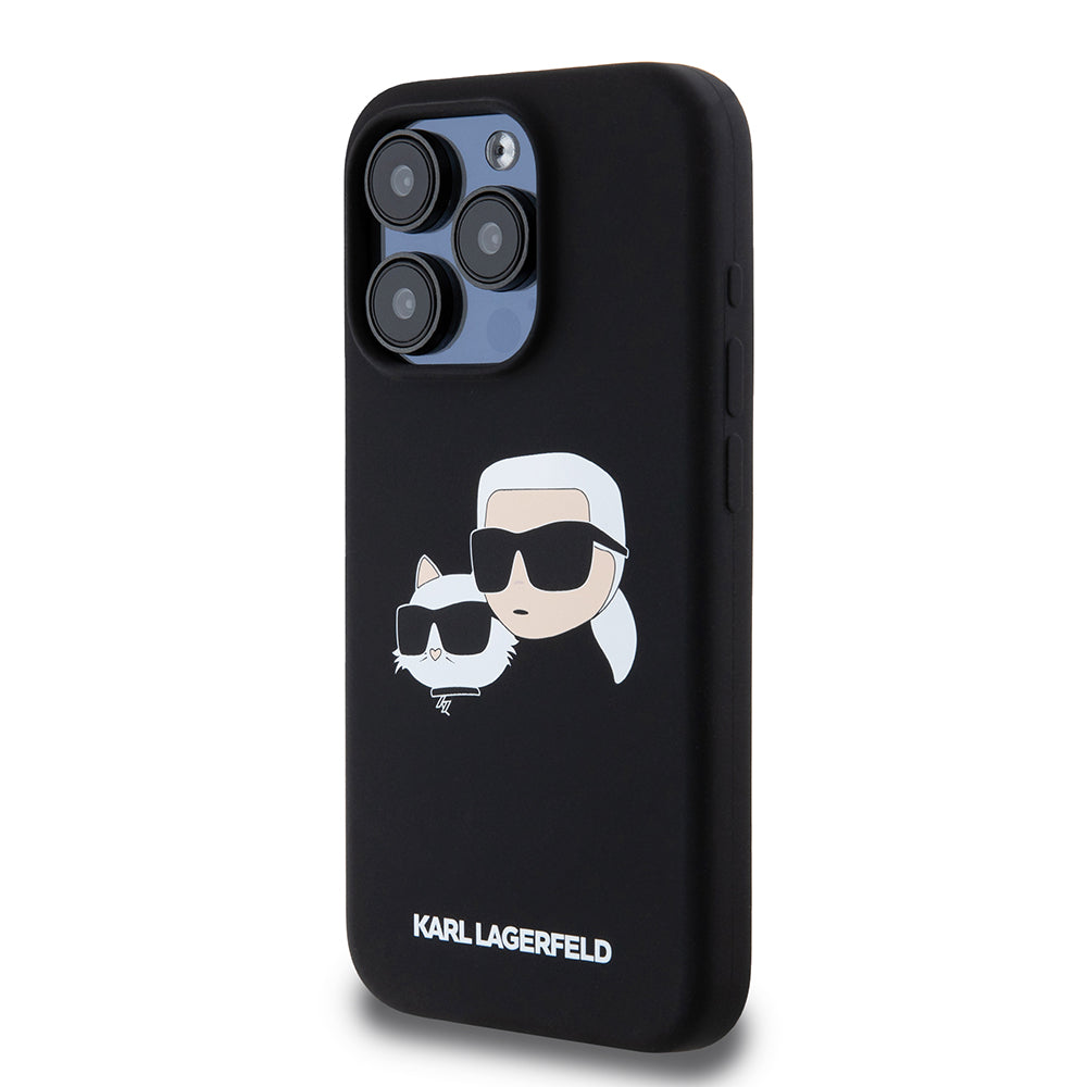Θήκη MagSafe για Apple iPhone 15 Pro, Karl Lagerfeld, Σιλικόνη Karl & Choupette's Heads, Μαύρη