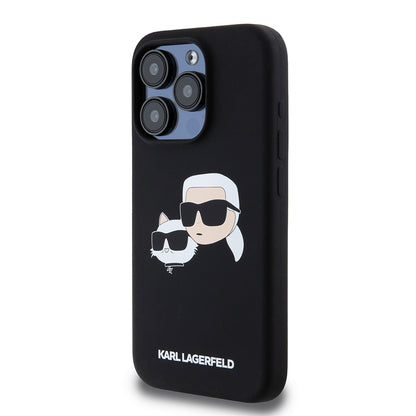 Θήκη MagSafe για Apple iPhone 15 Pro, Karl Lagerfeld, Σιλικόνη Karl & Choupette's Heads, Μαύρη