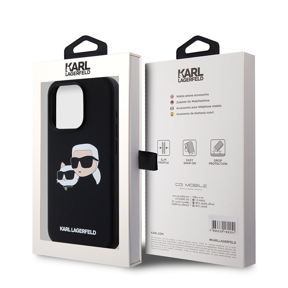 Θήκη MagSafe για Apple iPhone 15 Pro, Karl Lagerfeld, Σιλικόνη Karl & Choupette's Heads, Μαύρη