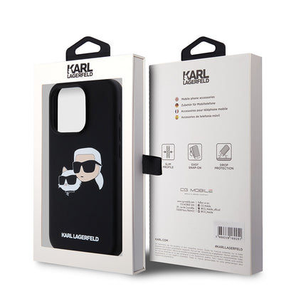 Θήκη MagSafe για Apple iPhone 15 Pro, Karl Lagerfeld, Σιλικόνη Karl & Choupette's Heads, Μαύρη