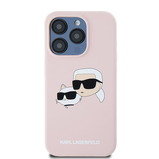 Θήκη MagSafe για Apple iPhone 15 Pro, Karl Lagerfeld, Σιλικόνη Karl & Choupette's Heads, Ροζ