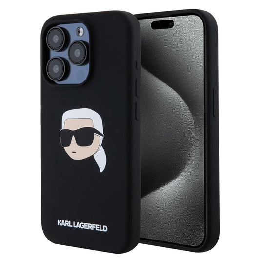 Θήκη MagSafe για Apple iPhone 15 Pro, Karl Lagerfeld, Σιλικόνη Karl's Head, Μαύρη