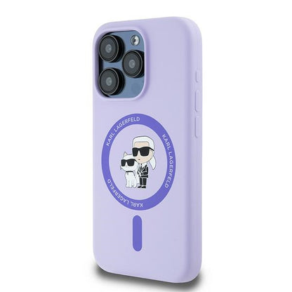 MagSafe Case for Apple iPhone 15 Pro, Karl Lagerfeld, Silicone Ring Karl & Choupette, Purple
