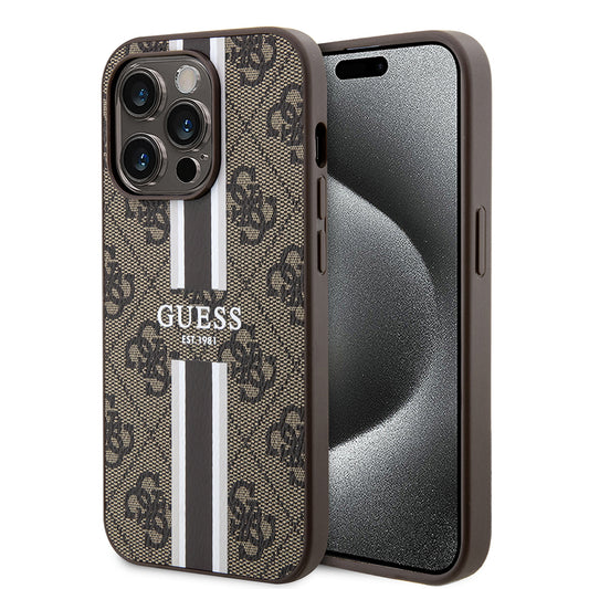 Θήκη MagSafe για Apple iPhone 15 Pro Max, Guess, 4G Printed Stripes, Καφέ